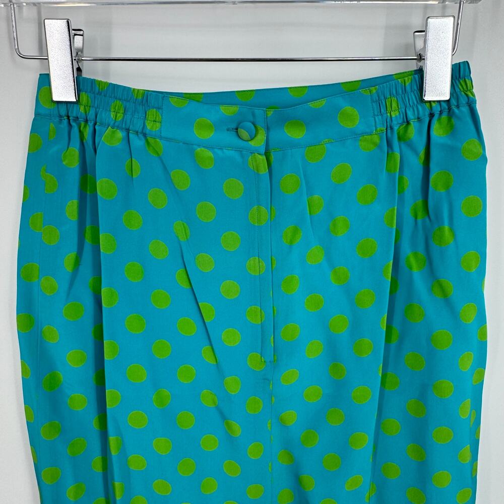 Doncaster skirt women's 8 100% silk pencil polka dot lined blue green career NEW - Picture 4 of 10